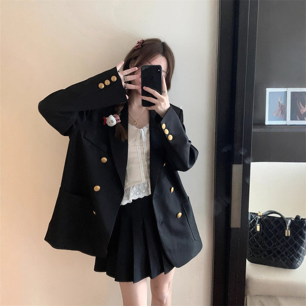 Stylish Gold-Button Loose Blazer For Women