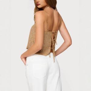 Women's Diamond-Encrusted Backless Top Little Tank Top
