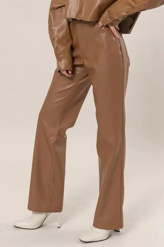 HYFVE PU high waist straight pants – sleek faux leather fashion – MYN2O