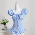 Plaid Cinched-waist Versatile Top For Women