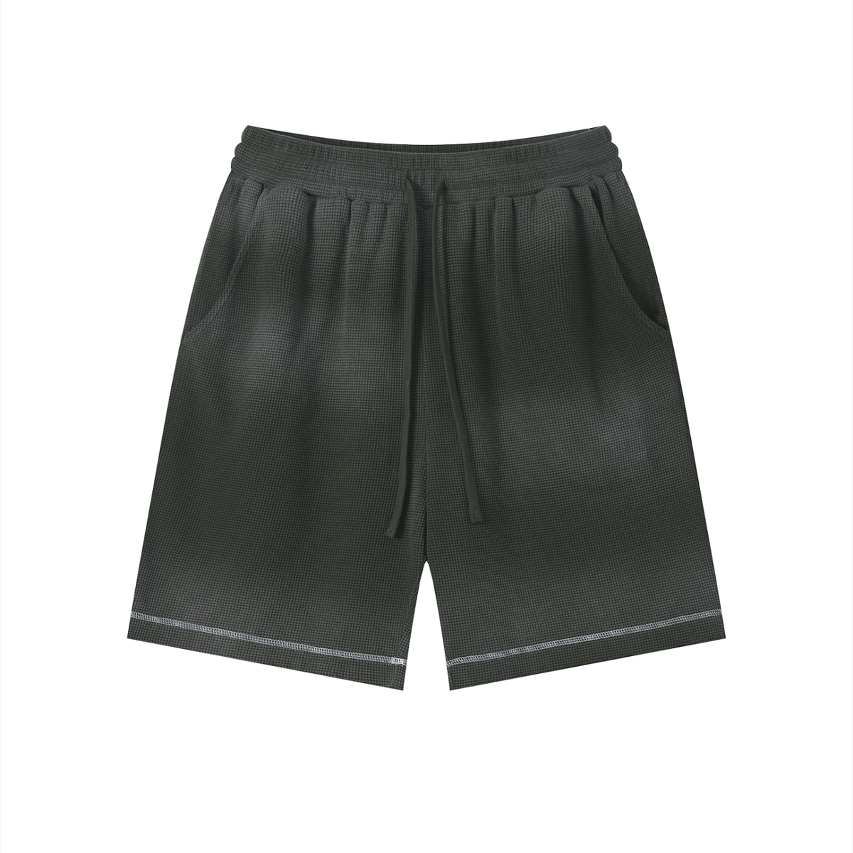Unisex Vintage Sunfade Waffle Raw Hem Shorts – Oversized Streetwear Lounge Shorts