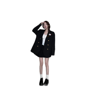 Stylish Gold-Button Loose Blazer For Women