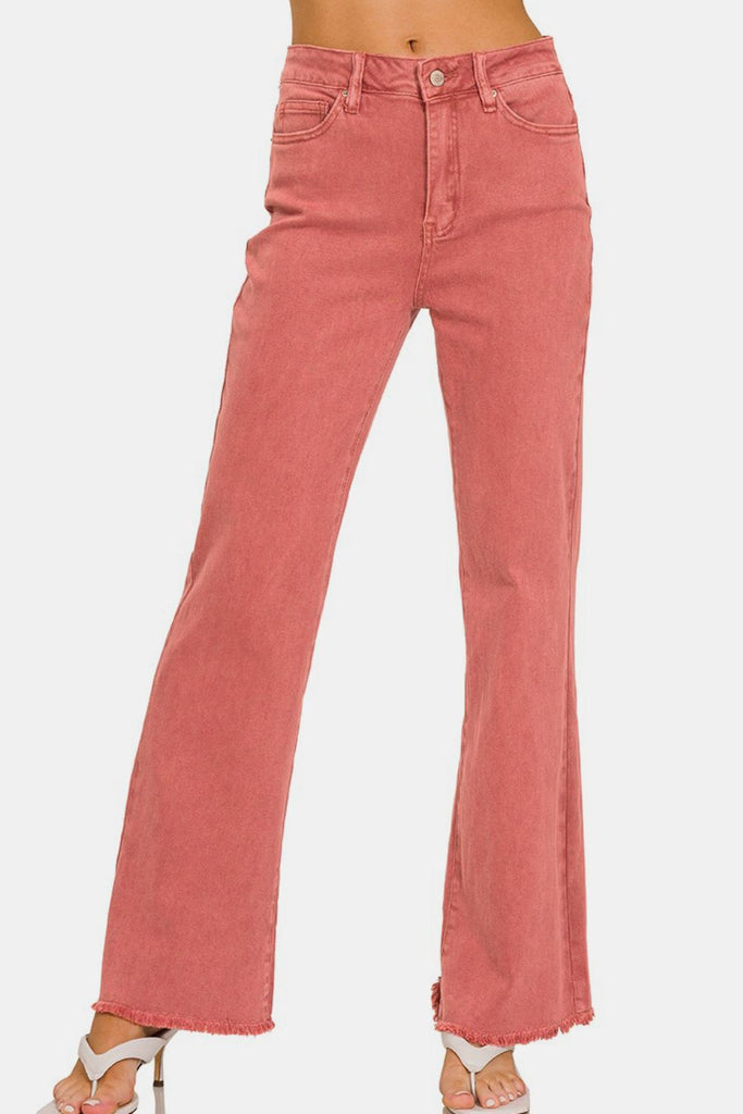 Zenana acid washed frayed hem bootcut jeans – vintage stretch denim – MYN2O