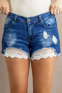 Spliced lace distressed high waist denim shorts – edgy feminine summer style – MYN2O
