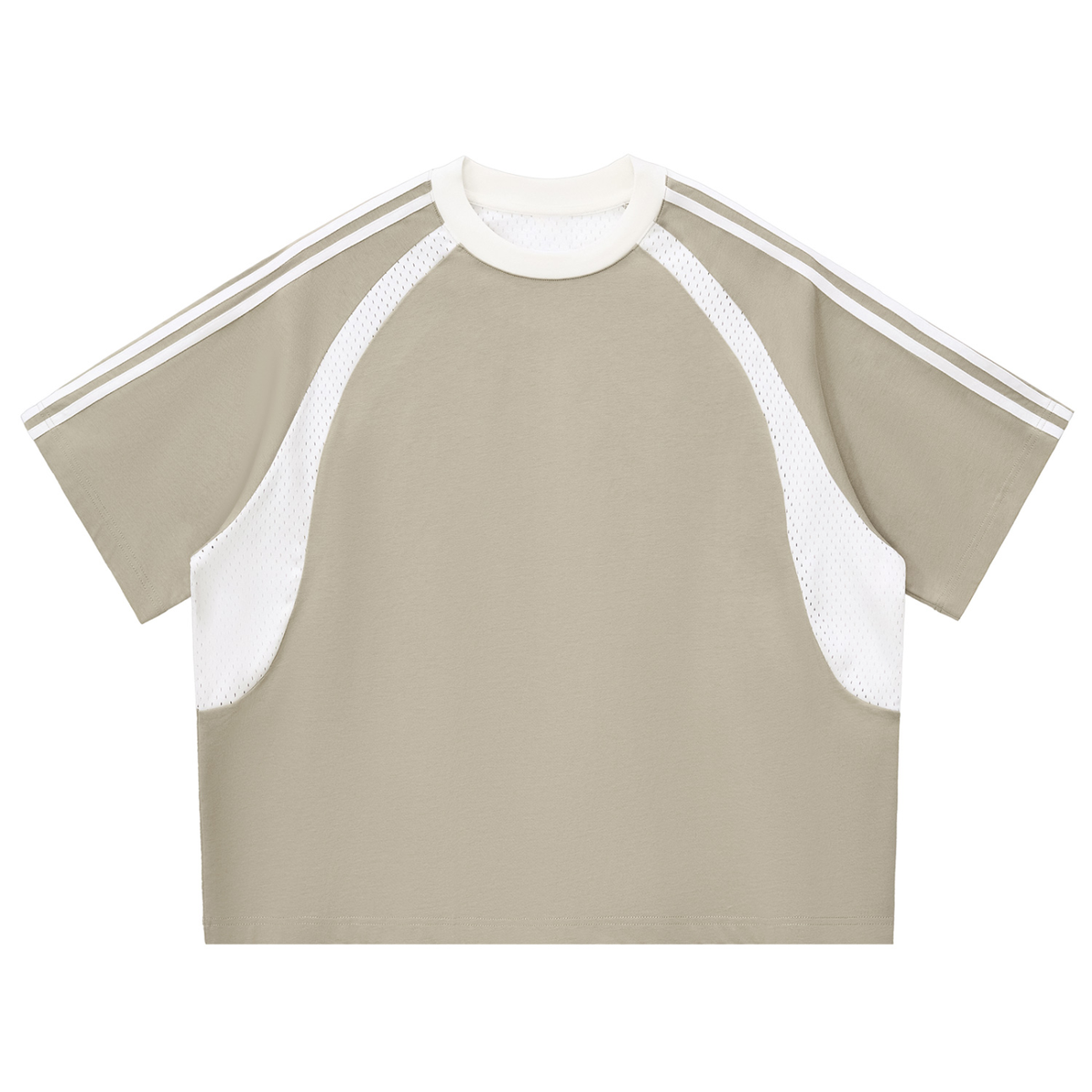 Contrast Stripes Panel Mesh T-shirt