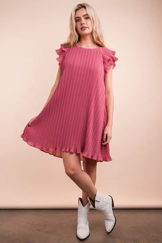 VERY J Plus Size Ruffle Sleeve Pleated Woven Mini Dress – MYN2O

