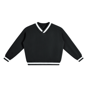 V-Neck Contrast Collar Boxy Sweatshirt