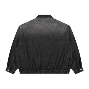 Unisex Vintage Wash Full Zip Denim Jacket – Oversized Retro Streetwear Jean Jacket