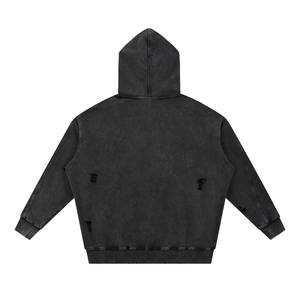 Snow Washed Distressed Panel Pocket Hoodie
