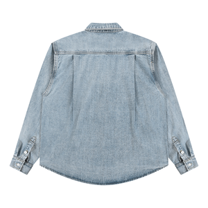 Unisex Vintage Wash Denim Shirt – Oversized Retro Button-Up Streetwear Denim Top