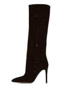 Women's rhinestone stiletto tall boots in black and silver – MYN2O