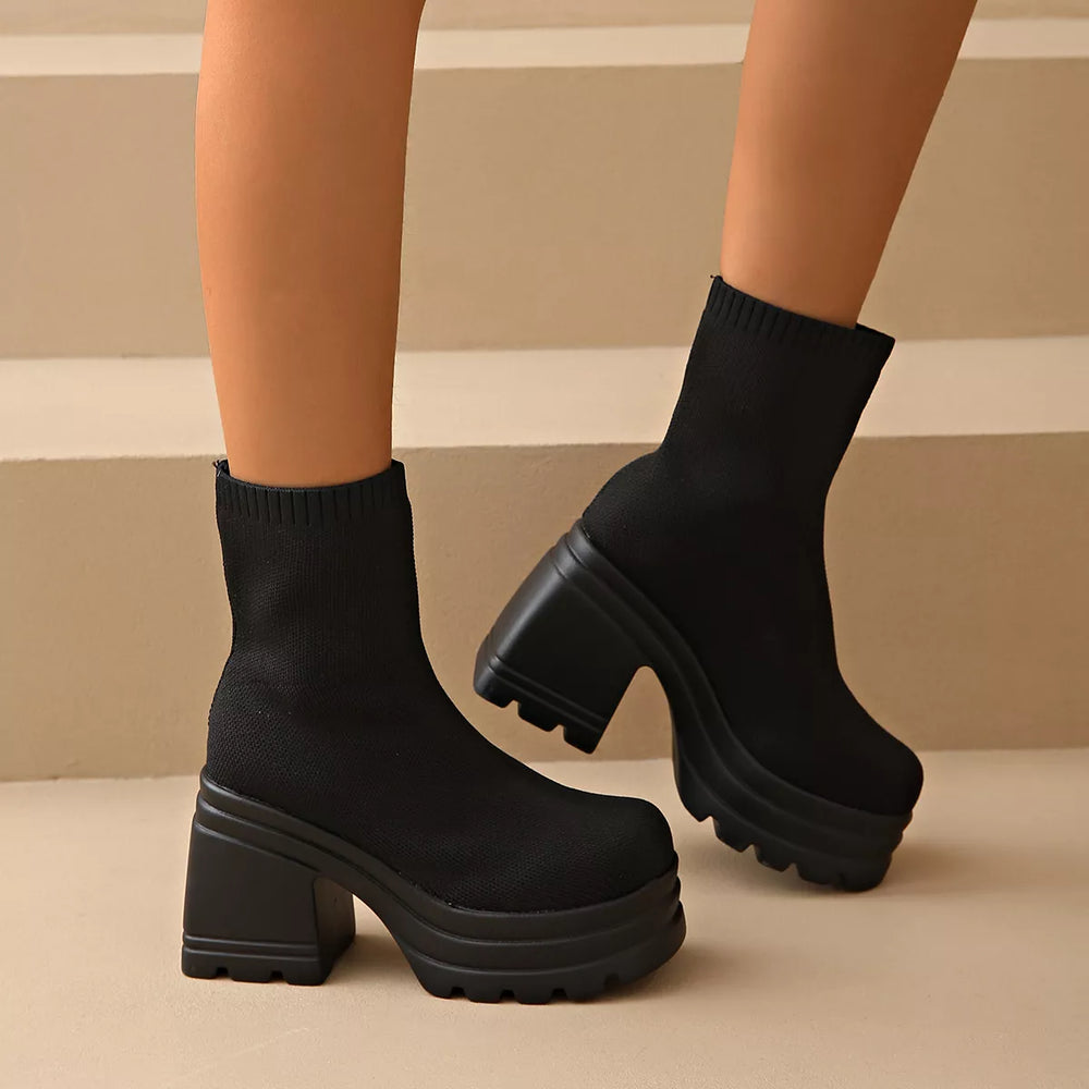 Round Toe Block Heels Boots