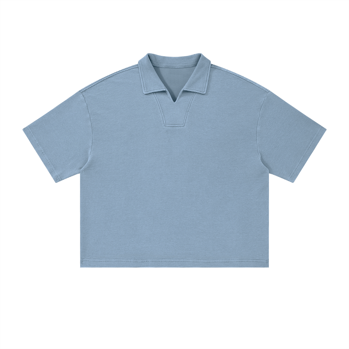 Unisex Oversized Vintage Wash Waffle Knit Polo Shirt – Boxy Streetwear Textured Tee