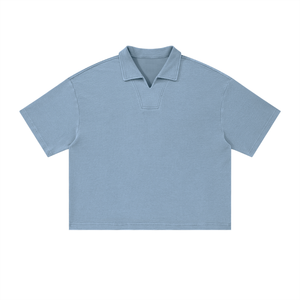 Unisex Oversized Vintage Wash Waffle Knit Polo Shirt – Boxy Streetwear Textured Tee