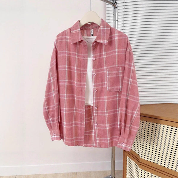 Hong Kong-style Vintage Plaid Shirt For Women