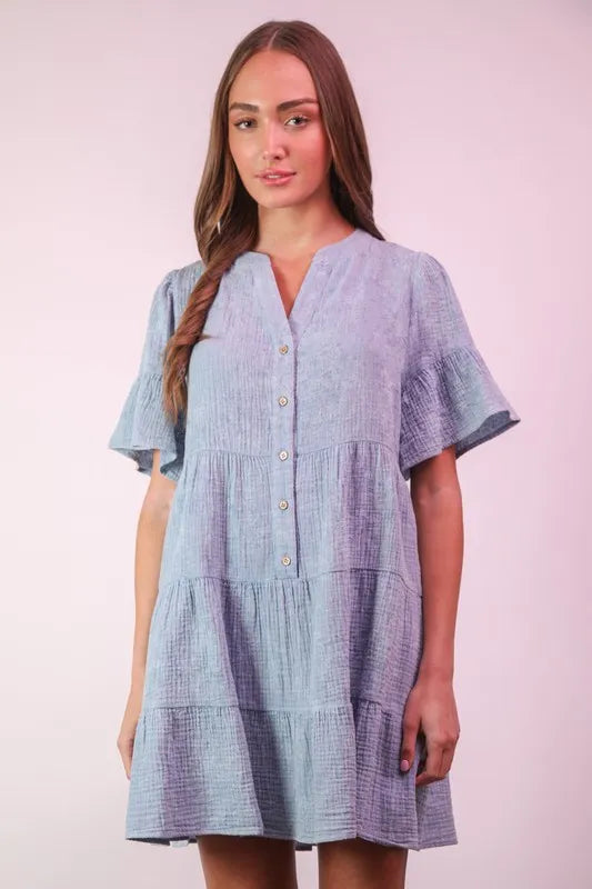 VERY J Mineral Washed Baby Bell Sleeve Woven Mini Dress – MYN2O