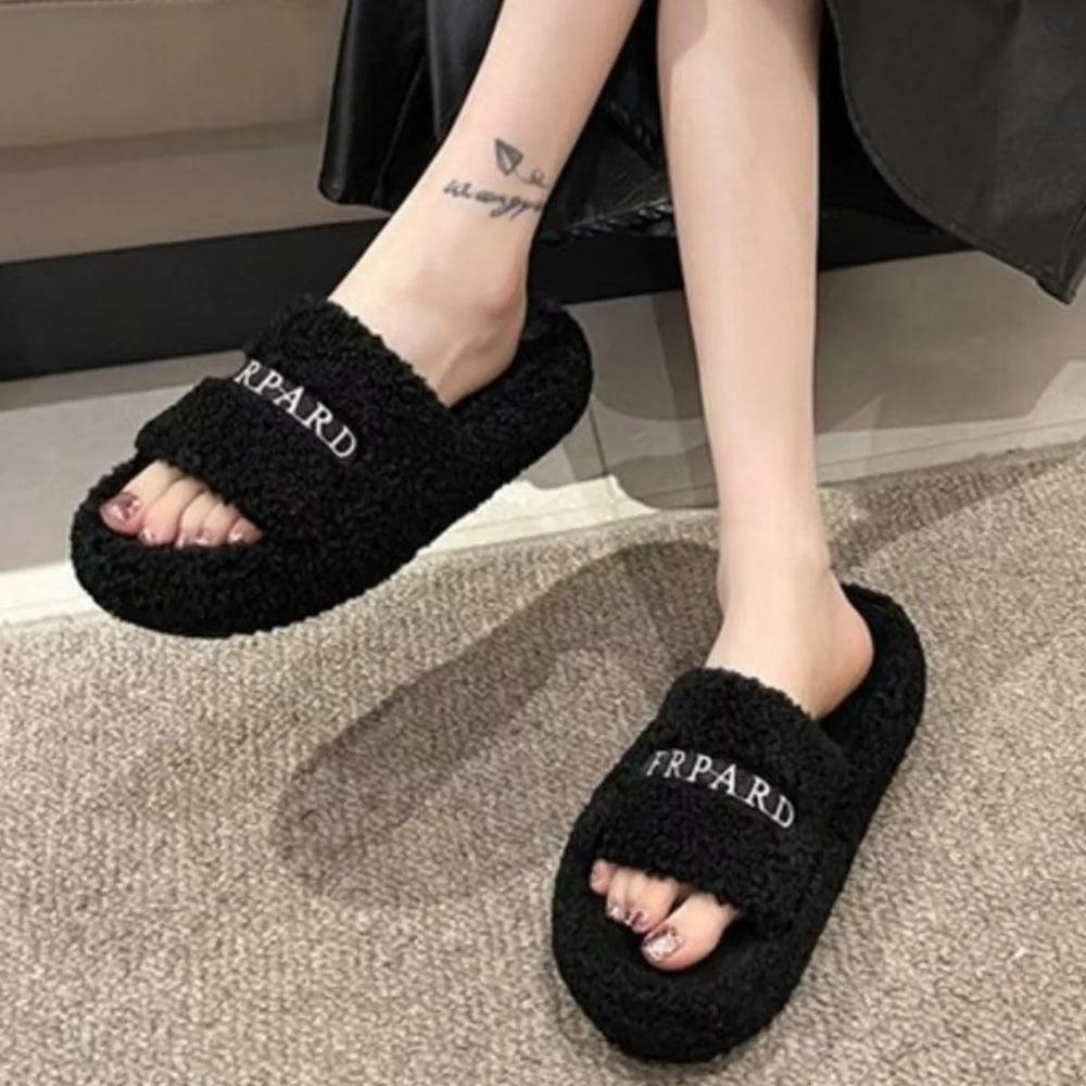 Fuzzy Plush Open Toe Slippers