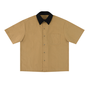 Unisex Color Block Short Sleeve Shirt – Relaxed Fit Casual Button-Up