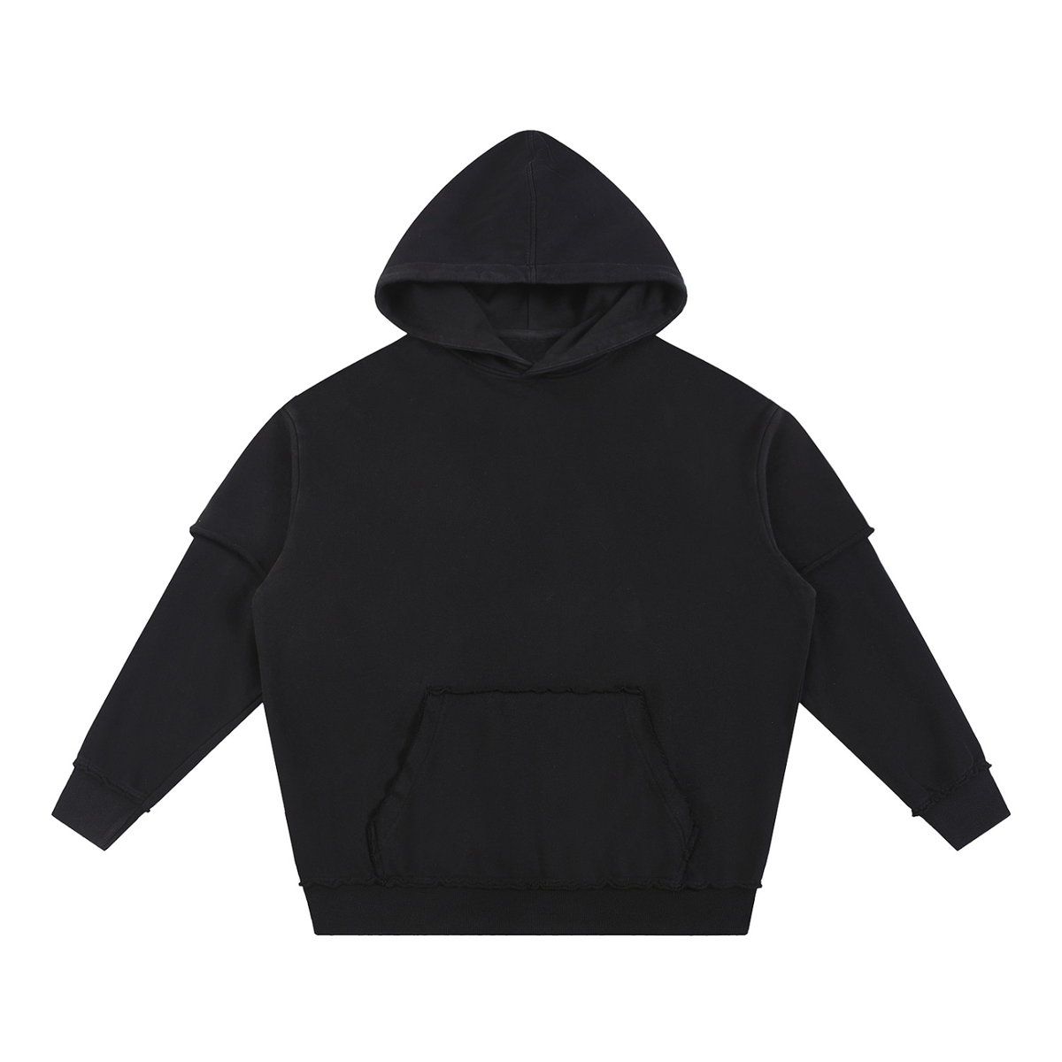 Snow Washed Raw Edge Double Layered Hoodie
