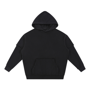 Snow Washed Raw Edge Double Layered Hoodie