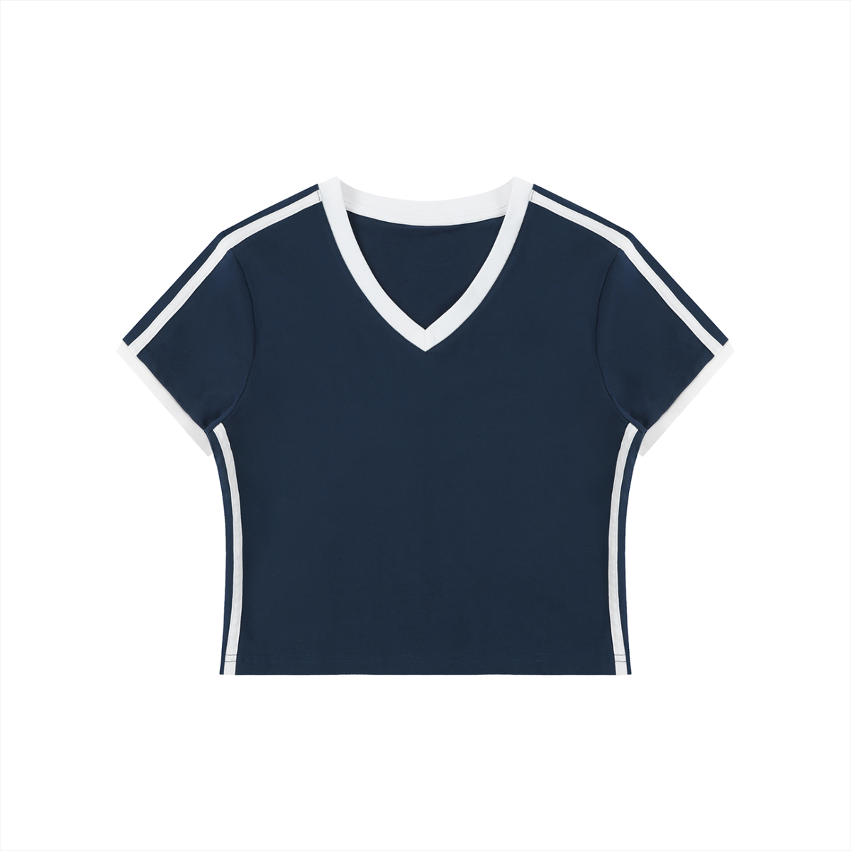 Women's Retro Binding V-Neck Crop T-Shirt – Slim Fit Vintage Crop Top