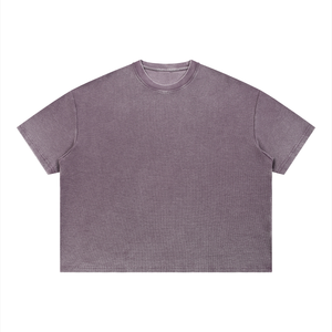 Unisex Vintage Wash Sunfade Waffle T-Shirt – Oversized Boxy Retro Streetwear Tee