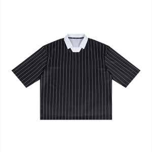 Unisex Pinstripe Collared Soccer Jersey – Oversized Retro Soccer Shirt