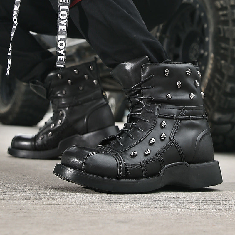 Men’s Warm Work Motorcycle Waterproof Steampunk Leather Boots by MYN2O

