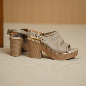 Thick Soled Sheepskin Sandals With Exposed Toes, Women's Summer New Style, Beige