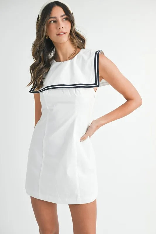 MABLE Contrast Piping Square Sailor Collar Mini Dress – MYN2O