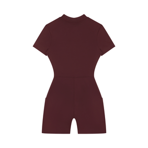 Women's Quarter Zip Short Sleeve Romper – Athletic One-Piece Activewear Jumpsuit