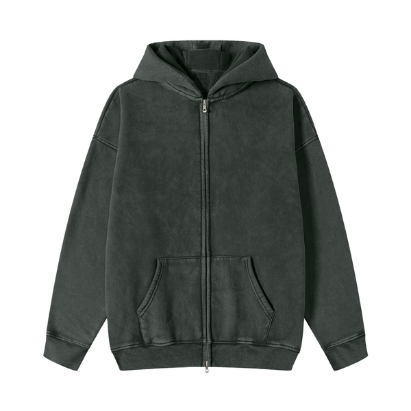 Snow Washed Zip-Through Fleece Hoodie