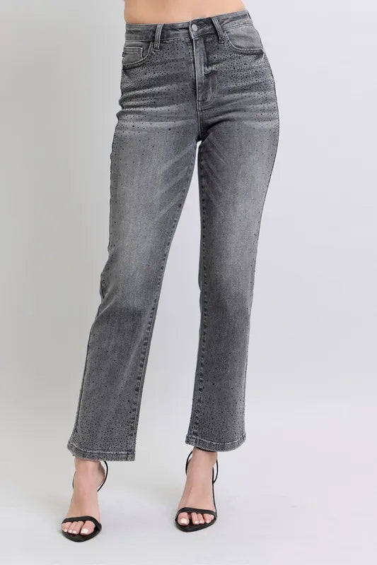 Judy Blue plus-size high-waist rhinestone straight jeans in black – MYN2O