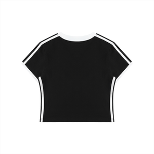 Women's Retro Binding V-Neck Crop T-Shirt – Slim Fit Vintage Crop Top