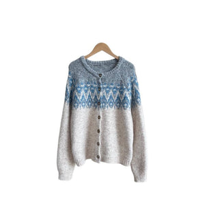 Contrast Color Jacquard Thickened Sweater Coat Women