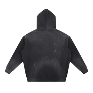 Vintage Washed Frayed Fleece Hoodie