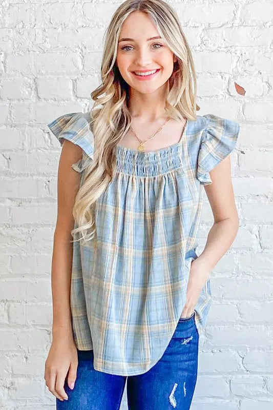 AND THE WHY Plaid Print Smocked Ruffle Baby Doll Top – MYN2O