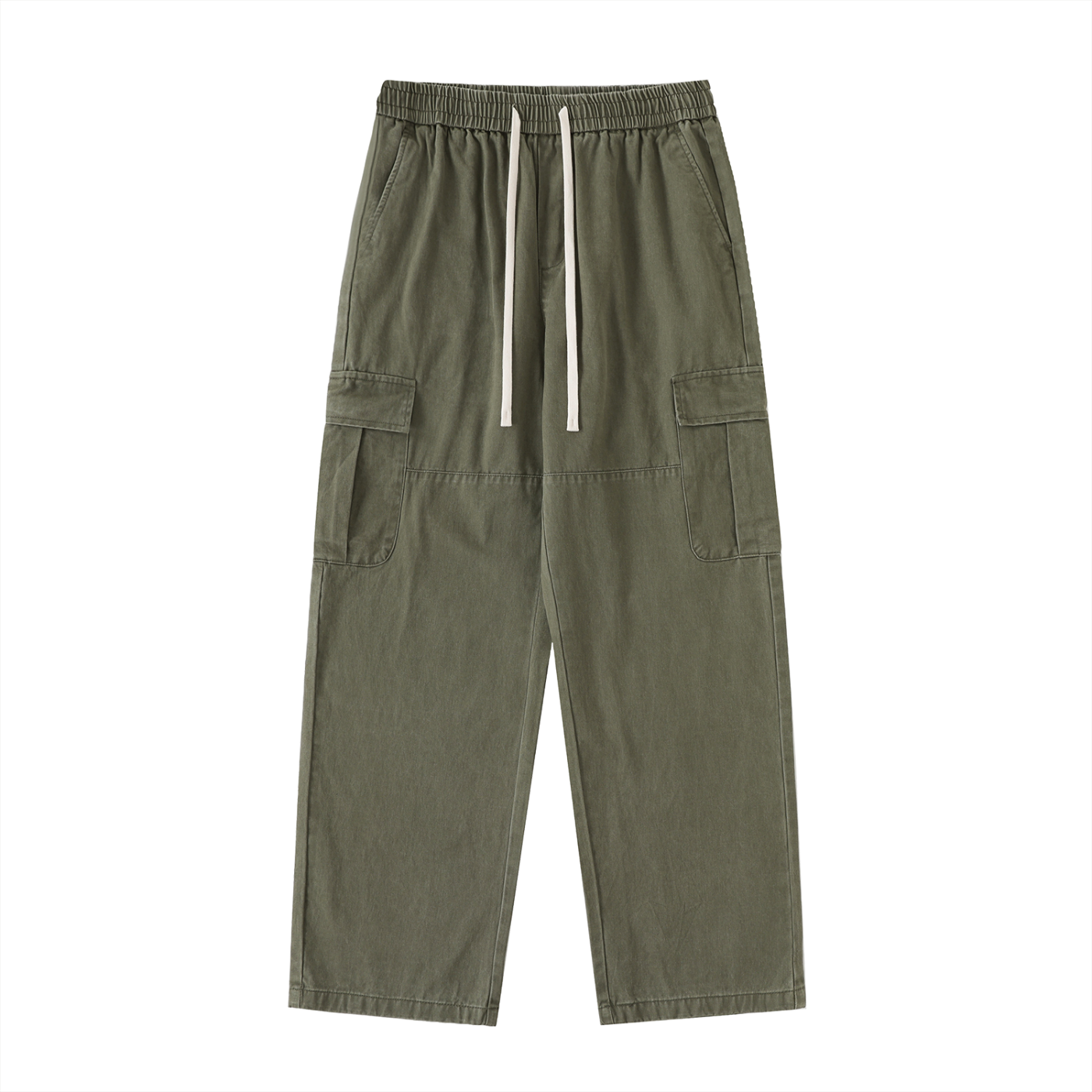 Drawstring Waist Straight-Leg Cargo Pants