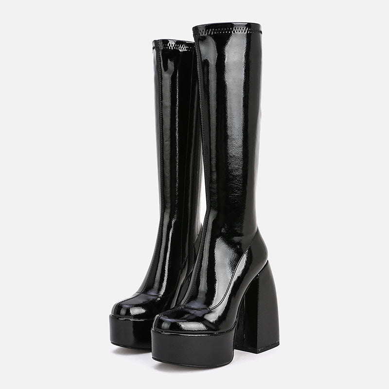 Tall Chunky Heel Round Toe Platform Stretch Boots Over-the-Knee – MYN2O