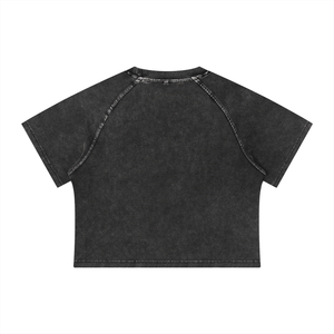 Women's Mineral Wash Raglan Crop T-Shirt – Vintage Slim Fit Streetwear Tee