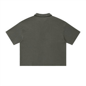 Unisex Oversized Vintage Wash Waffle Knit Polo Shirt – Boxy Streetwear Textured Tee