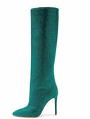 Women's rhinestone stiletto tall boots in black and silver – MYN2O