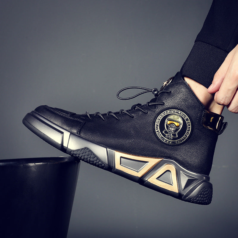 Men’s Cowhide High-Top Casual Leather Shoes with Black Cotton Lining | MYN2O

