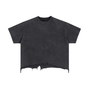 Unisex Vintage Wash Distressed Hem T-Shirt – Oversized Boxy Retro Streetwear Tee
