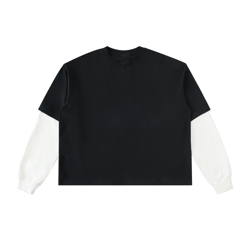Layered Contrast Sleeve Cotton T-Shirt
