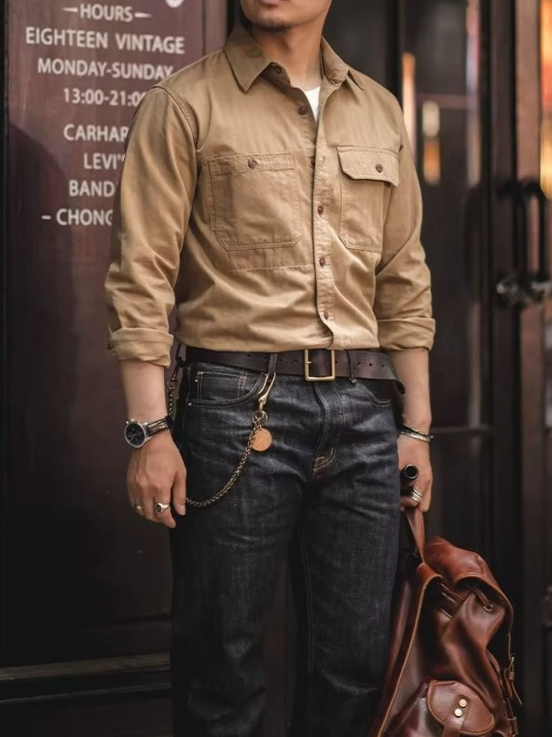 Men’s casual button-down long sleeve shirt with chest pockets – MYN2O