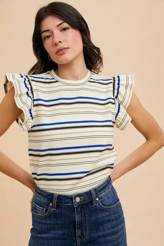 Annie Wear Multi-Stripe Ruffle Sleeve Textured Knit Top – MYN2O
