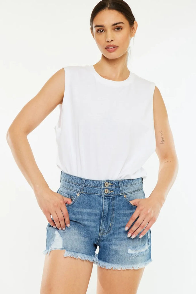 KanCan full size high rise raw hem denim shorts – edgy casual summer wear – MYN2O