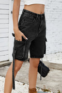 Washed cargo denim shorts with functional side pockets – MYN2O