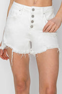 RISEN Button Fly Frayed Hem Denim Shorts – MYN2O

